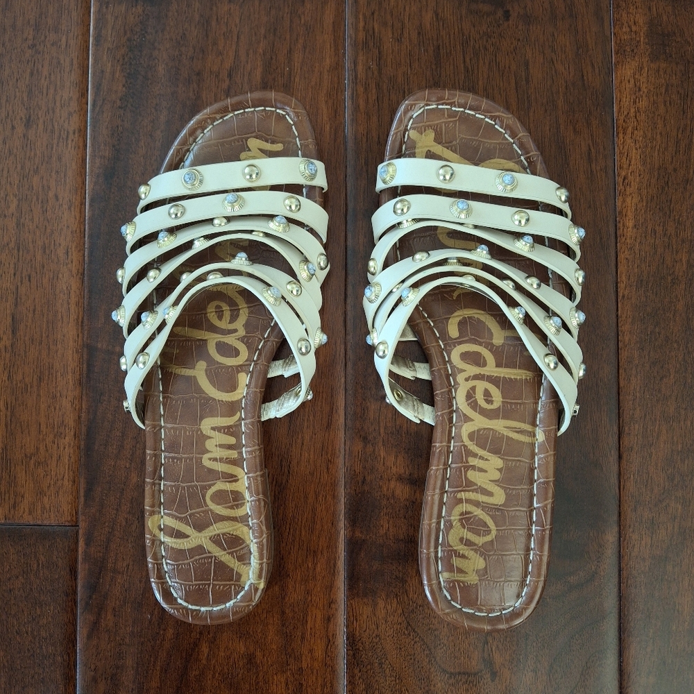 SAM EDELMAN "Brea 2 " Ivory Studded Slide Sandals - Size 6.5